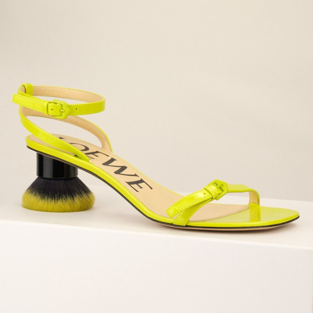 Loewe Petal Brush 45 Patent Ankle Strap Sandals, Lime, EU 39/US 9